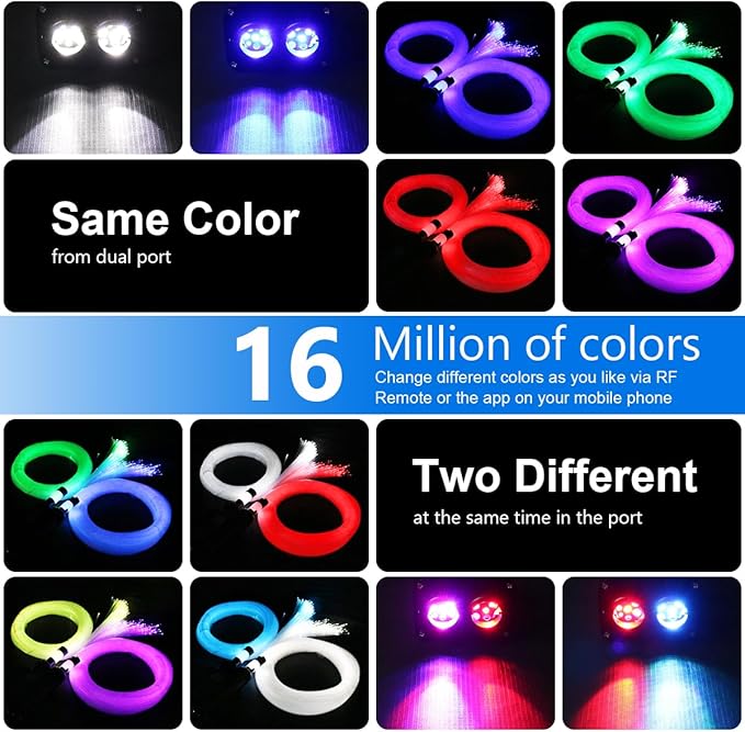 AZIMOM Dual Color 20W Twinkle 1000pcs Fiber Optic Starlight Headliner Kits 0.03in 13.1ft Fiber Strands End Glow Sound Activated Remote APP Control RGBW Light Source Home Ceiling Car Headliner Décor