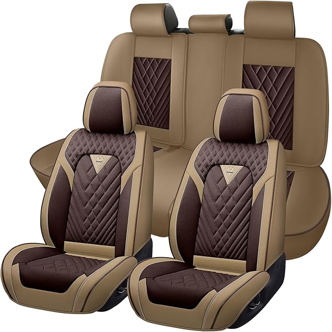 Truck Seat Covers for Chevy Silverado 1500 2007-2026, Waterproof Premium Leather Full Coverage Car Seat Cover, Muscle Sport Style Auto Interior Seat Cover Sets (Full Set/Brown Coffee)
