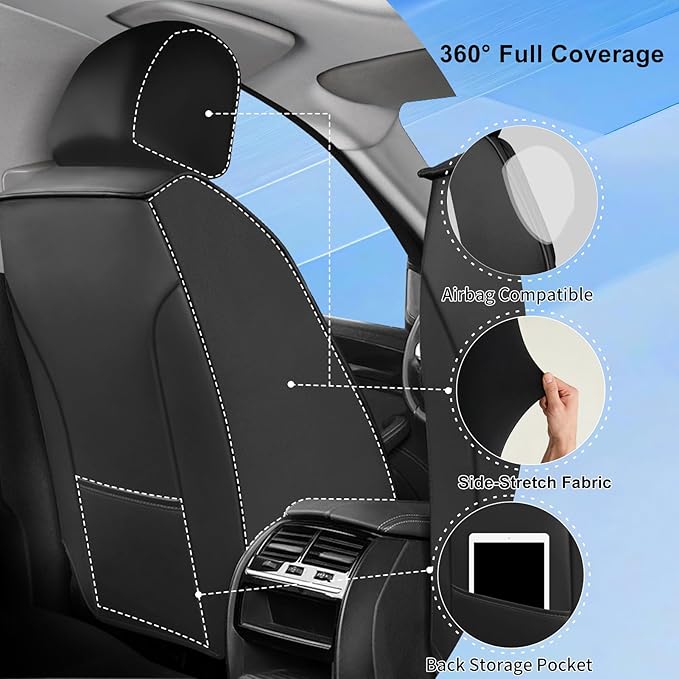 Fit Prologue Car Seat Covers for Select Honda Prologue 2024-2026 - Premium Full Coverage Leather, Airbag Compatible, Waterproof & All Weather Seat Cushion Protector, Front Pair Black+Pink