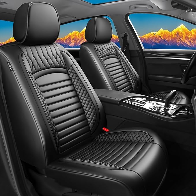 Fit Ridgeline Car Seat Covers for Honda Ridgeline 2007-2025 2026 - Upgraded Premium Waterproof & Breathable Leather, Airbag Compatible, All-Weather Seat Cushion Protector (2 Front/Black)