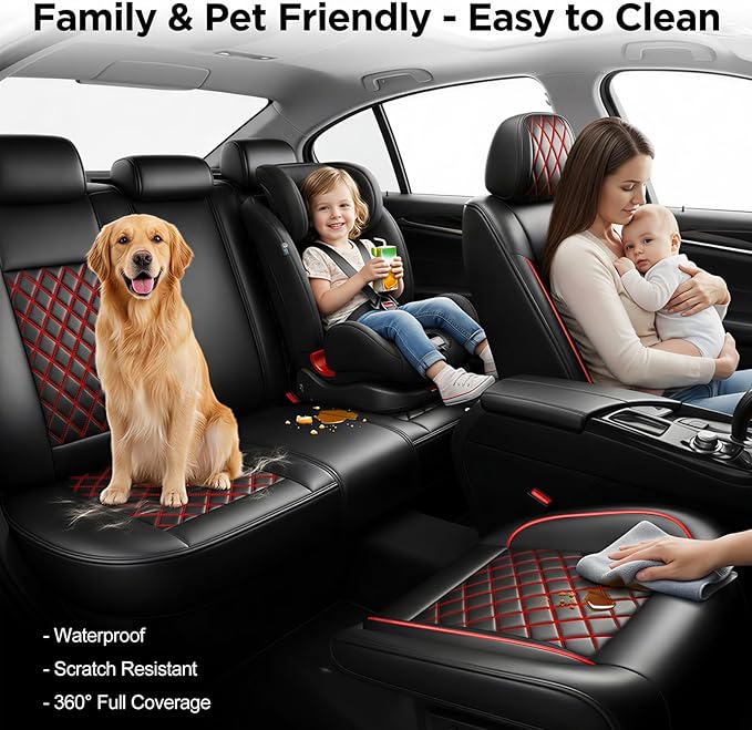 Fit TLX Car Seat Covers for Acura TLX 2014-2025 2026 - Premium Leather, Waterproof, All-Weather, Airbag Compatible, Anti-Slip, Breathable, Easy Install, Seat Protectors, Full Set, Redline