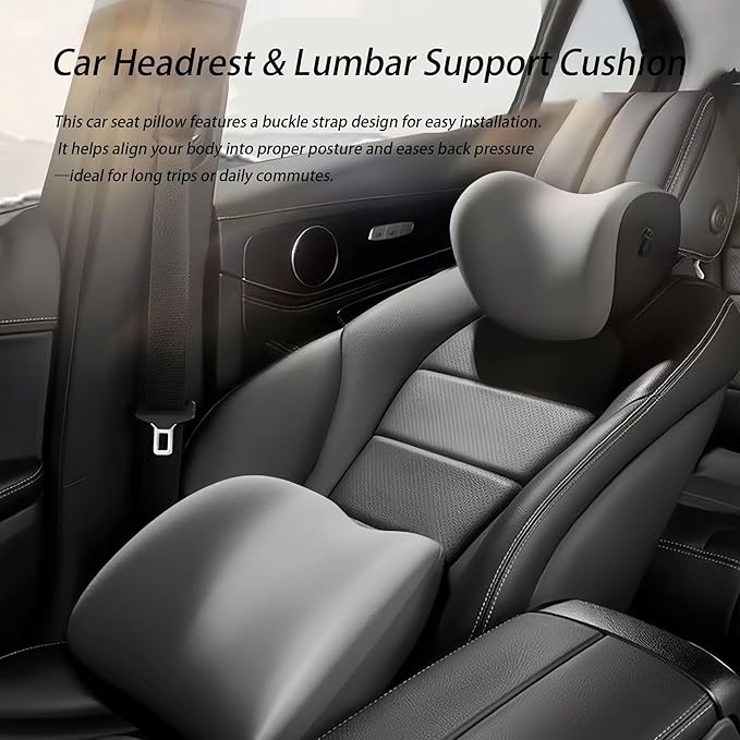 Car Lumbar Support Pillow and Car Neck Pillow Kit for Jeep Compass (MP) 2017-2019 2020 2021 2022 2023 2024 2025 2026, Car Seat Neck Back Rest Pillows, Ergonomic Car Seat Headrest & Lumbar Cushion