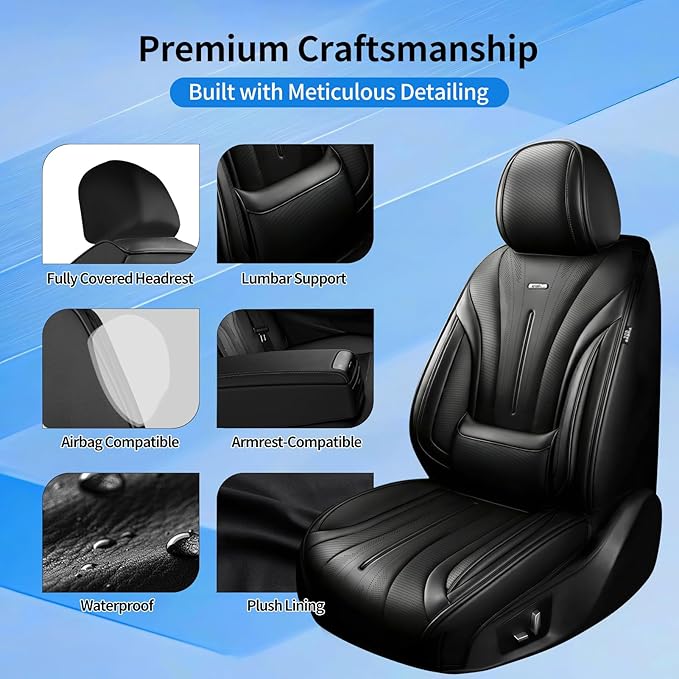 Fit Equinox Car Seat Covers (Front Pair) for Select Chevrolet/Chevy Equinox 2007-2026 - Premium Full Coverage Leather, Airbag Compatible, Waterproof & All Weather Seat Cushion Protector, Black