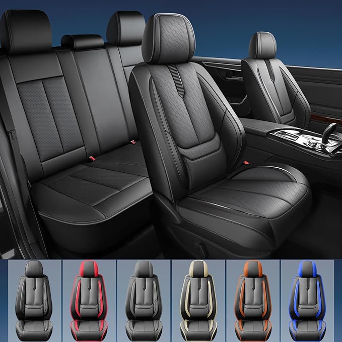 Fit Honda Fit Car Seat Covers for Honda Fit 2007-2019 2020-Upgraded Premium Waterproof & Breathable Leather, Airbag Compatible, All-Weather Seat Cushion Protector,2 Front/Black