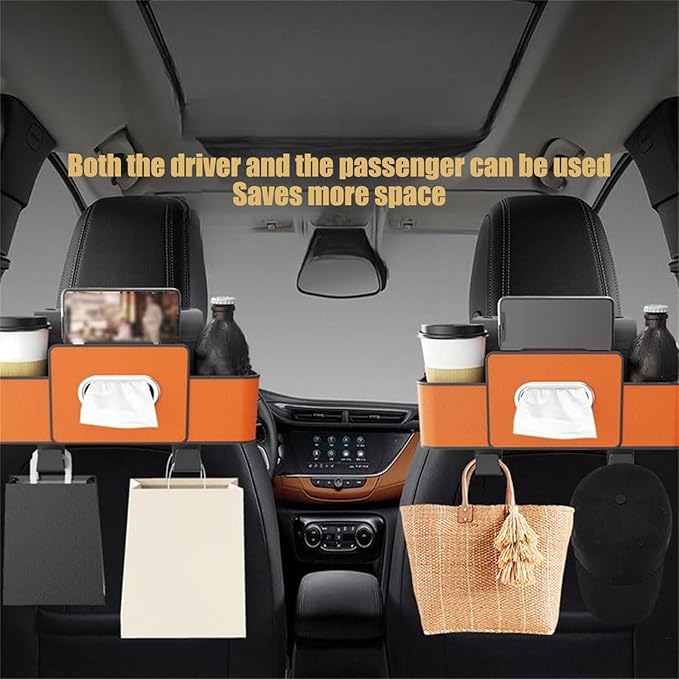 Car Organizers and Storage Box Behind Seat, Large Car Seat Back Organizer for Hold Phone, Drinks, Handbag, Universal Fit for Suv/Sedan (Orange, 2pcs)