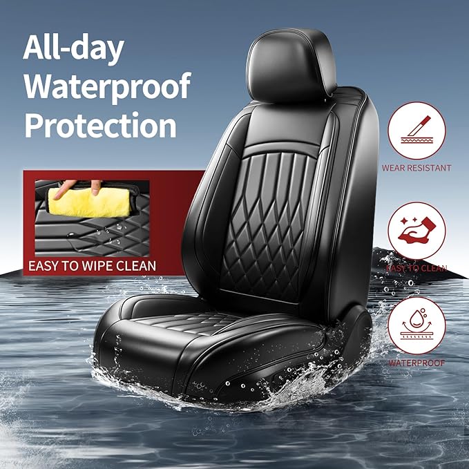 Fit TL Car Seat Covers for Acura TL 2004-2014 - Premium Leather, Waterproof, All-Weather, Airbag Compatible, Breathable, Easy Install, Seat Protectors, Only 2 Front seat Covers, Black