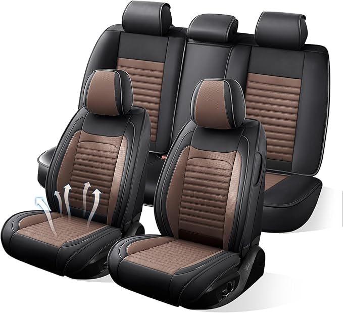 Car Seat Covers Full Set Fit for Toyota Camry 2001-2026, Premium Faux Leather Car Seat Protector,Breathable Anti-Slip Full Wrapping Edge Seat Covers(Black&Brown,Full Set)
