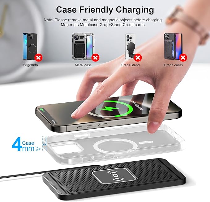 Wireless Charging Pad for Car for Ford Super Duty F-550, 15W Fast Wireless Charger Mat Non-Slip Silicone Car Center Console Phone Charging Pad,A/15W-Type-c