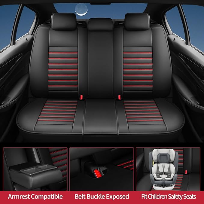 Fit Outback Car Seat Covers for Subaru Outback 2010-2024 2025 2026 - Upgraded Premium Waterproof & Breathable Leather,Airbag Compatible, All-Weather Seat Cushion Protector(Full Set, Black+Red)