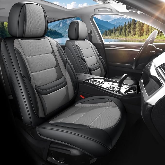 Car Seat Covers Full Set Custom fit for Chevy Trax 2015-2025 - Luxurious Faux Leather with Lumbar Support, Breathable, Anti-Skid, Durable & Comfortable (Black&Gray,Full Set)