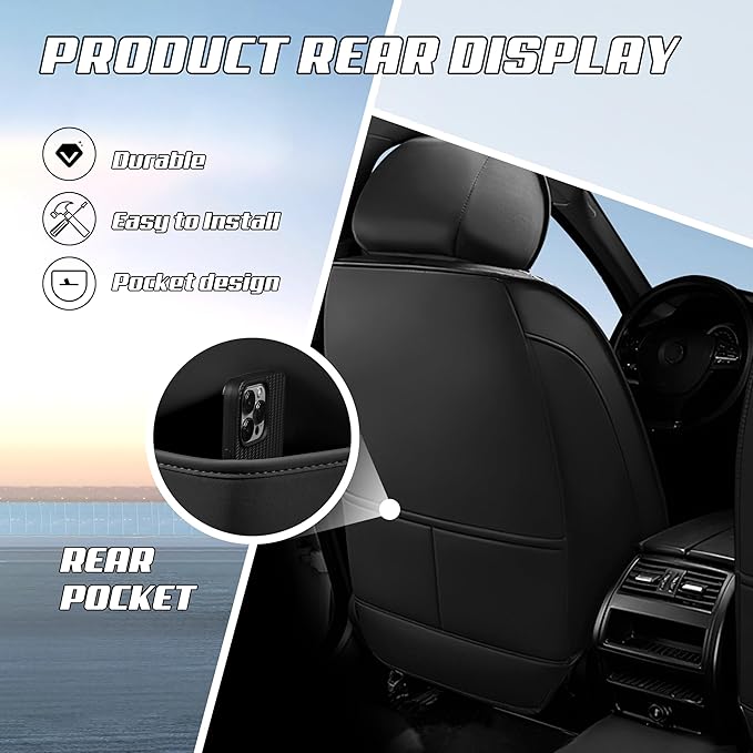 Car Seat Covers Fit for Toyota rav4 2000-2026, Stylish Sport Seat Covers, Waterproof Wear-Resistant Premium Nappa Leather Car Seat Cover.(2 Pcs Front with Pillow/Black Red)