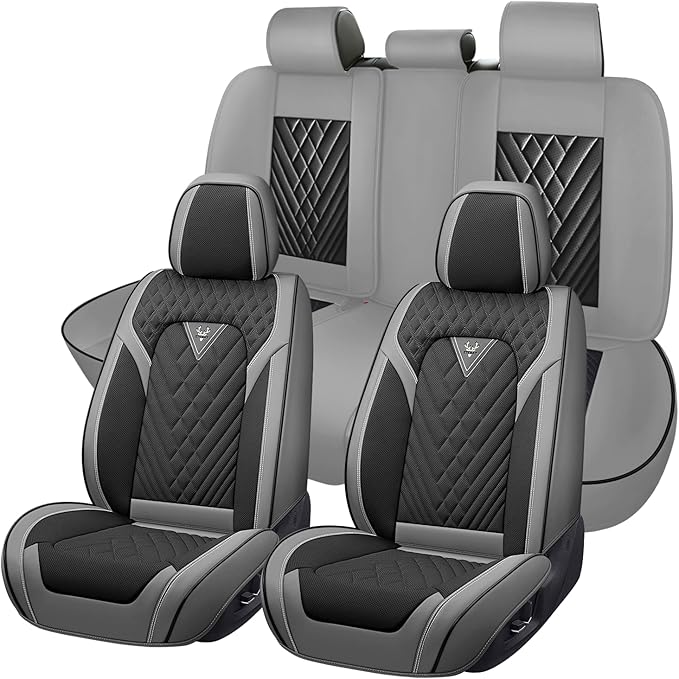 Truck Seat Covers for Ram 3500 2009-2026, Waterproof Premium Leather Full Coverage Car Seat Cover, Muscle Sport Style Auto Interior Seat Cover Sets (Full Set/Gray Black)