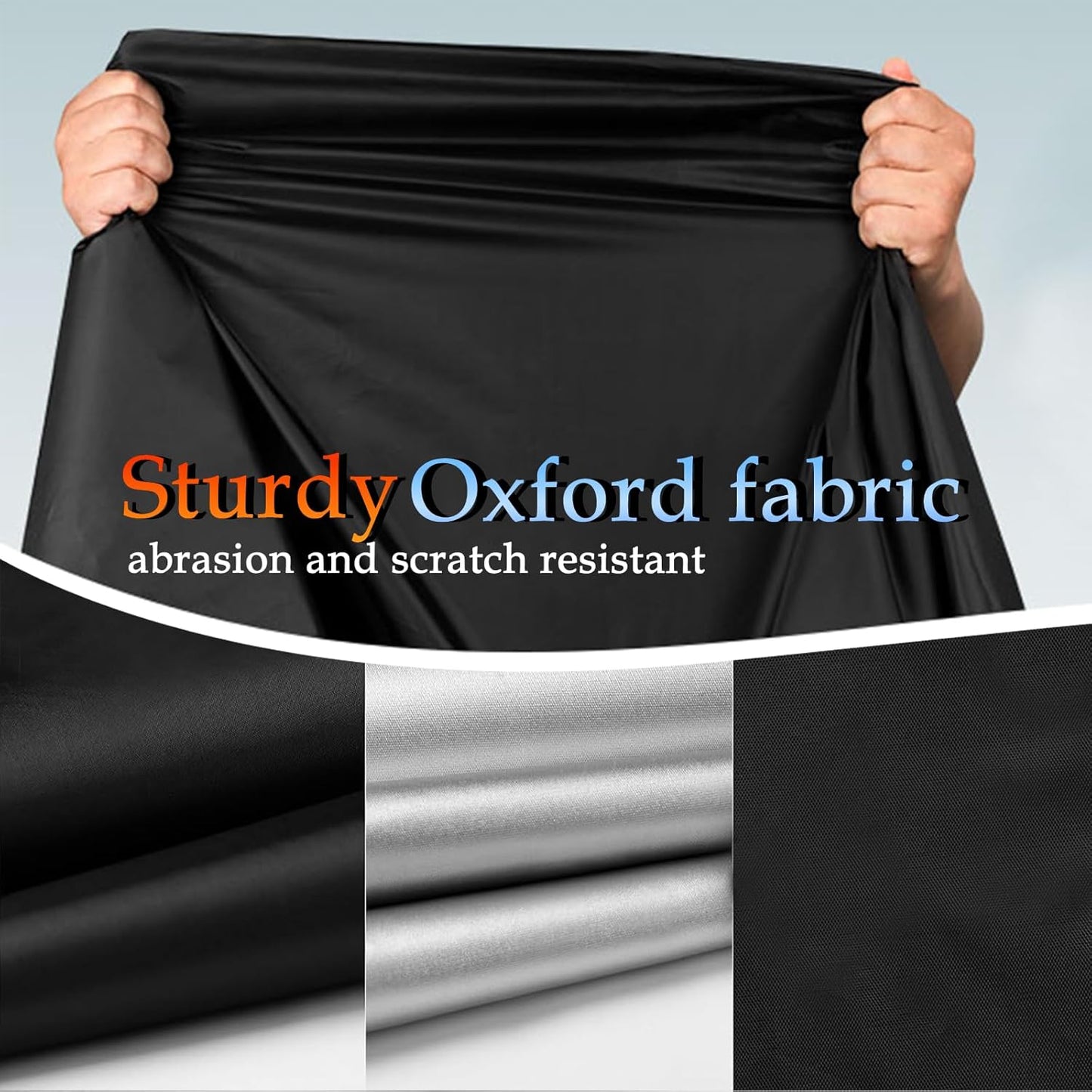 Motorcycle Cover, 210D Oxford Cloth, with Reflective Stripes, Waterproof Outdoor Protection, All-Weather Universal car Cover, with Lock Holes and Storage Bag. (All Black, 96.5")