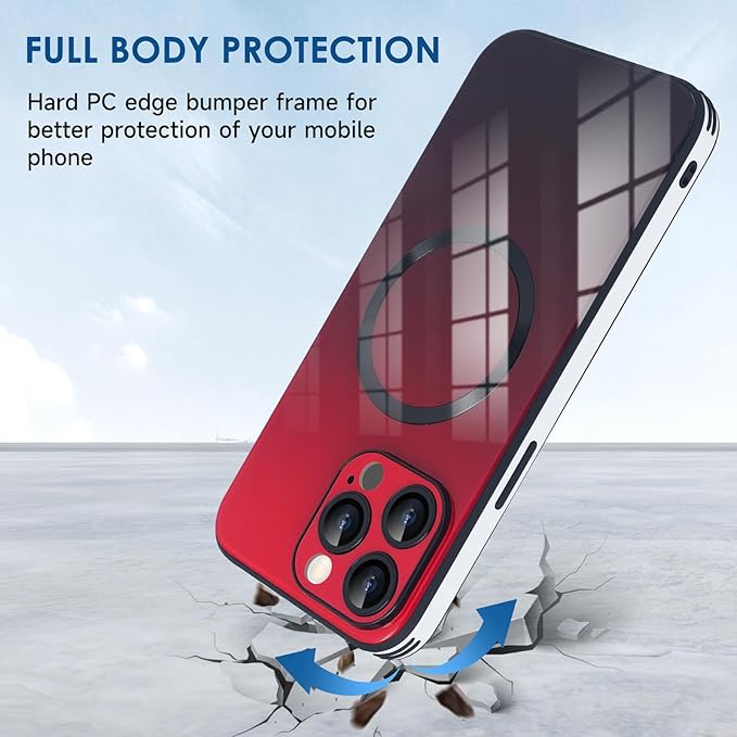 Guppy Compatible with iPhone 12 Pro Max Magnetic Case, Magnetic Gradient Case with Charging, Gradient Glass Back Cover with Lens Film-Red