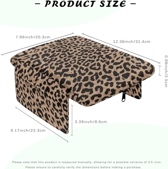 Dreaweet Brown Leopard Print Center Console Cover Thick Arm Rest Cover for Car Women Cheetah Car Accessories Interior Middle Console Cushion Cover Pad with Pockets