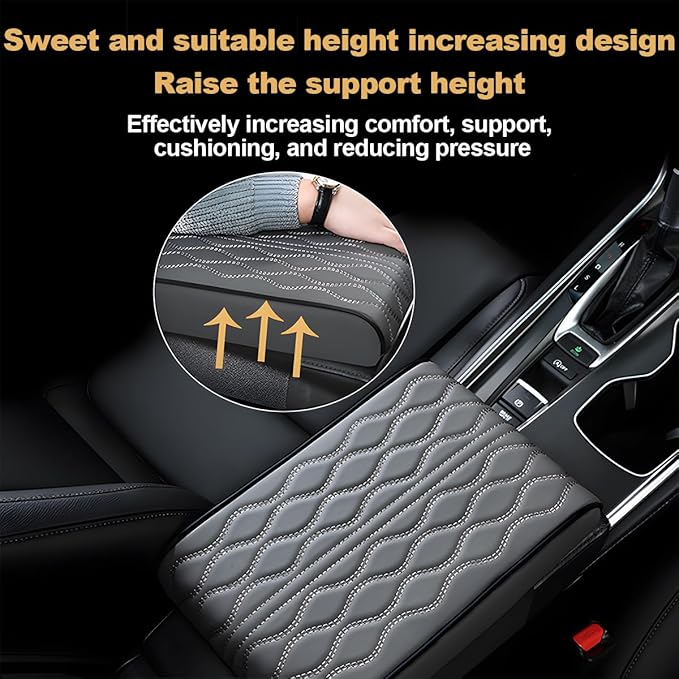 Car Center Console Cover, Leather Waterproof Vehicle Armrest Box Pad, Memory Cotton Comfortable Automotive Interior Seat Box Cushion Protector Accessories, Universal for Most Cars (Black)
