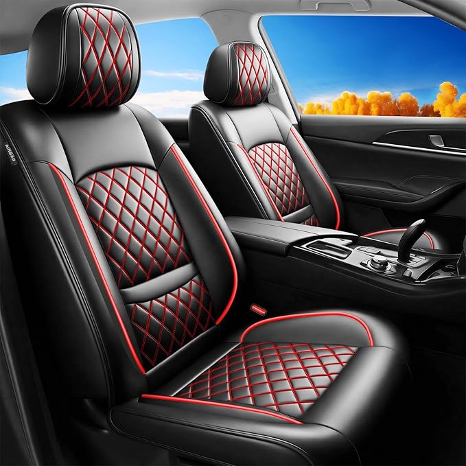 Fit Palisade Car Seat Covers for Hyundai Palisade 2020-2026 - Premium Leather, Waterproof, All-Weather, Airbag Compatible, Breathable, Easy Install,Only 2 Front seat Covers,Redline