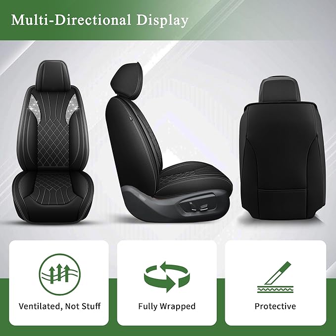 Bling Diamond Embroidered Seat Covers for Honda CR-V CRV 2018-2025 2026, Full Set 5 Seats, Sparkle Rhinestone Breathable Perforated Faux Leather Car Seat Covers for Women (Black)