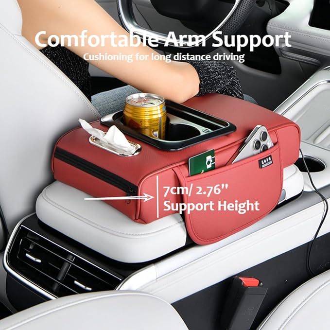 Armrest Box Pad for Car w/Type-C Charging Interface, Car Center Console Cover w/Cup Holder, Interior Car Accessories (Grey)