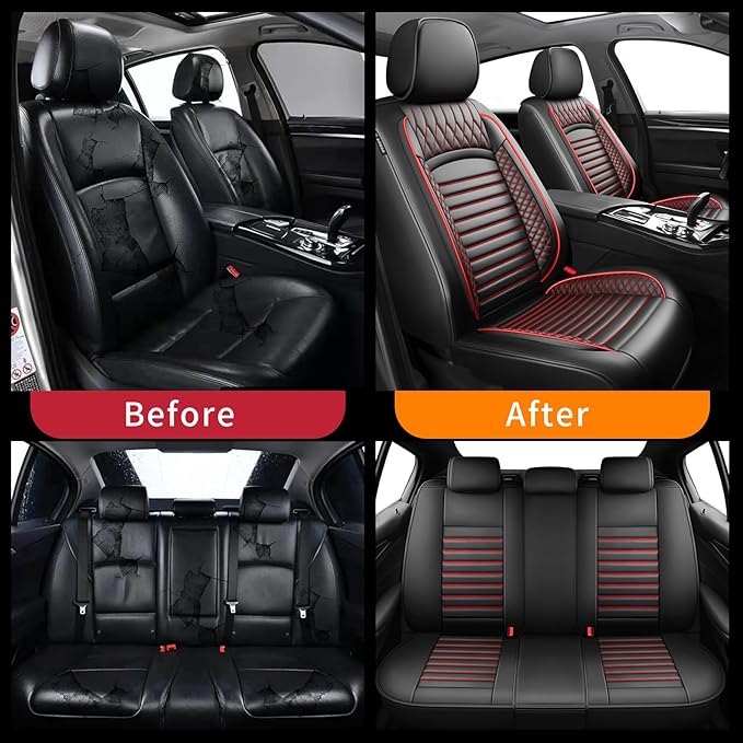 Fit Outback Car Seat Covers for Subaru Outback 2010-2024 2025 2026 - Upgraded Premium Waterproof & Breathable Leather,Airbag Compatible, All-Weather Seat Cushion Protector(Full Set, Black+Red)