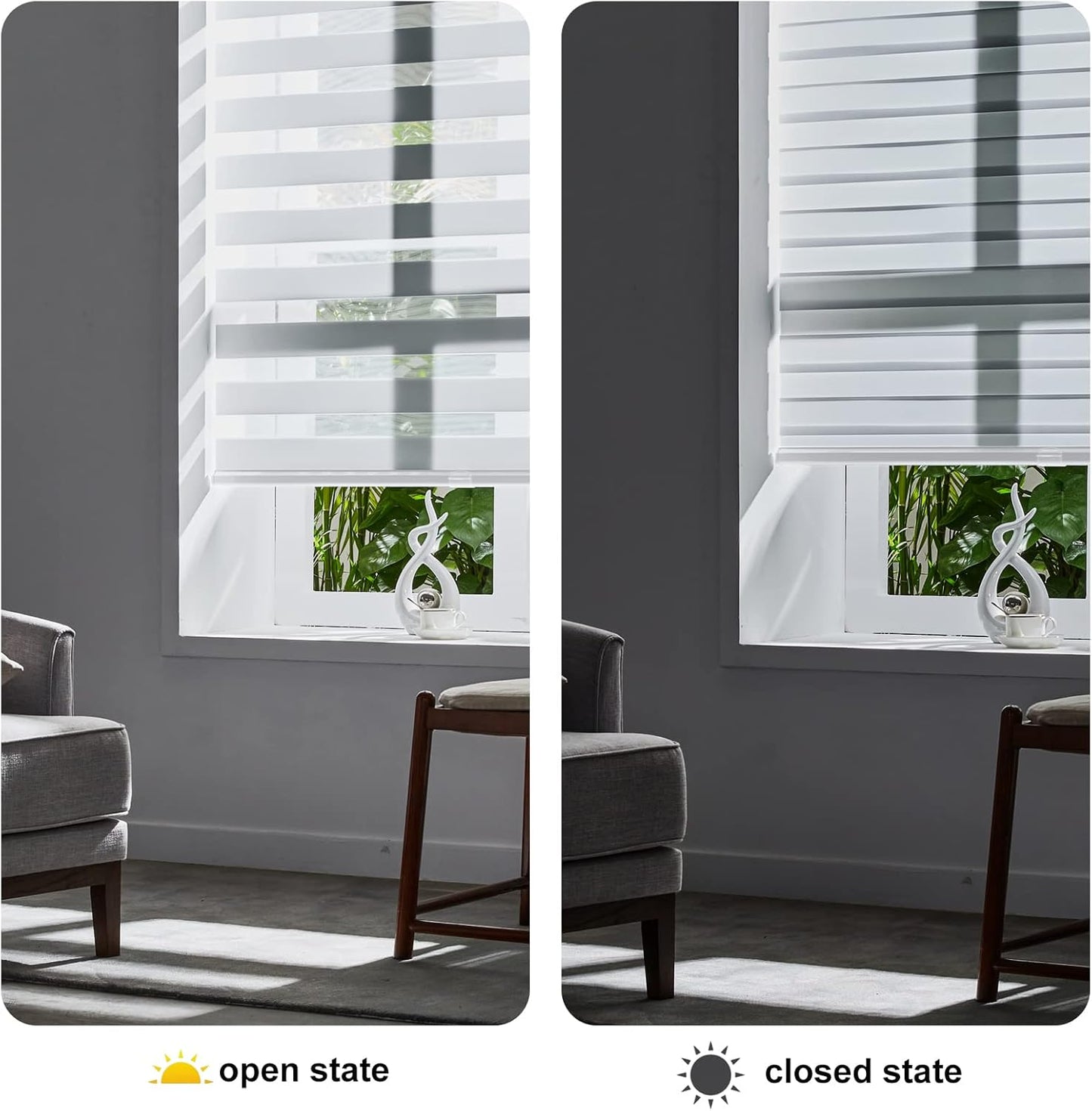 Persilux Cordless Zebra Blinds for Windows (59" W X 47" H, White) Free-Stop Dual Layer Roller Windows Shades for Day and Night, Light Filtering Sheer Shades for Home, Bedroom, Easy to Install
