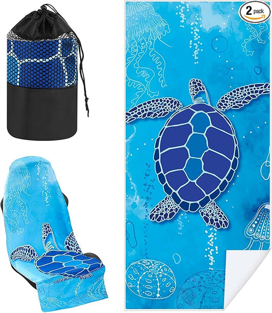2 Pack Car Seat Towel Covers with Storage Bag 63 x 32 Inch Athletic Running Towel Seat Sweat Washable Non Slip Cover Gift for Car Outdoor Sport Activities (Sea Turtles)