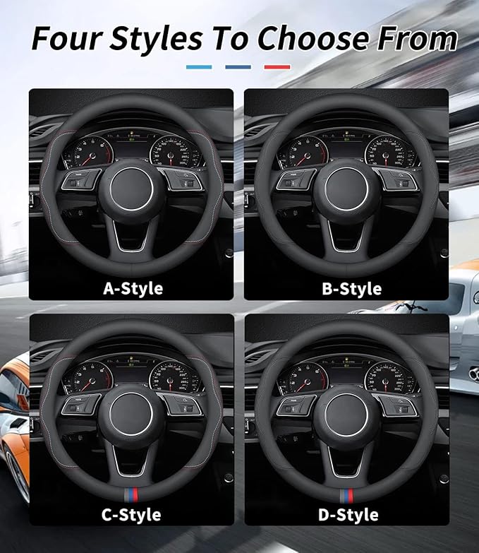 Custom-Fit for BMW Steering Wheel Cover, Premium Leather Car Steering Wheel Cover with Logo, Non-Slip, Breathable, for B-MW Accessories (D-Style,for BMW)