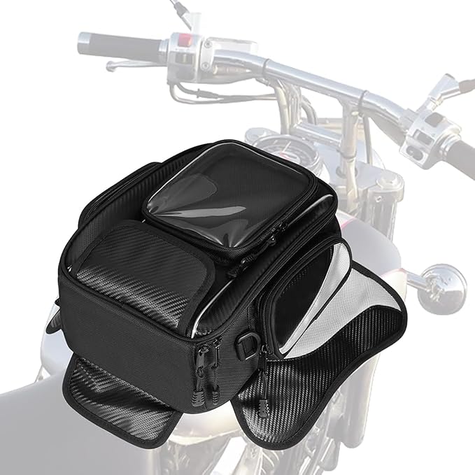Motorcycle Tank Bag for Harley Davidson Street Bob, Strong Magnetic Waterproof Oxford Black Motorbike Quick Release Pannier Bag
