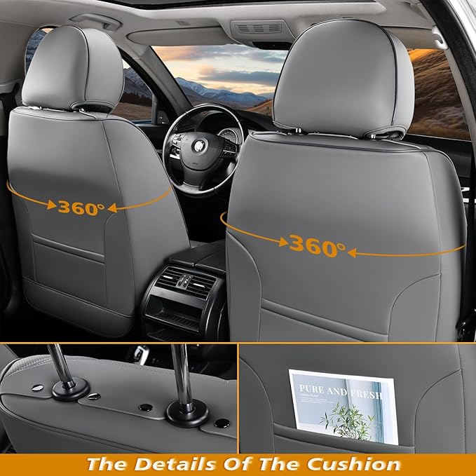 Coverado Car Seat Covers, Car Seat Covers Front Seats, 2-Pack Front Seat Cover, Nappa Leather Waterproof Seat Covers, Car Seat Protectors, Automotive Seat Covers Universal Fit for Most Vehicles Gray