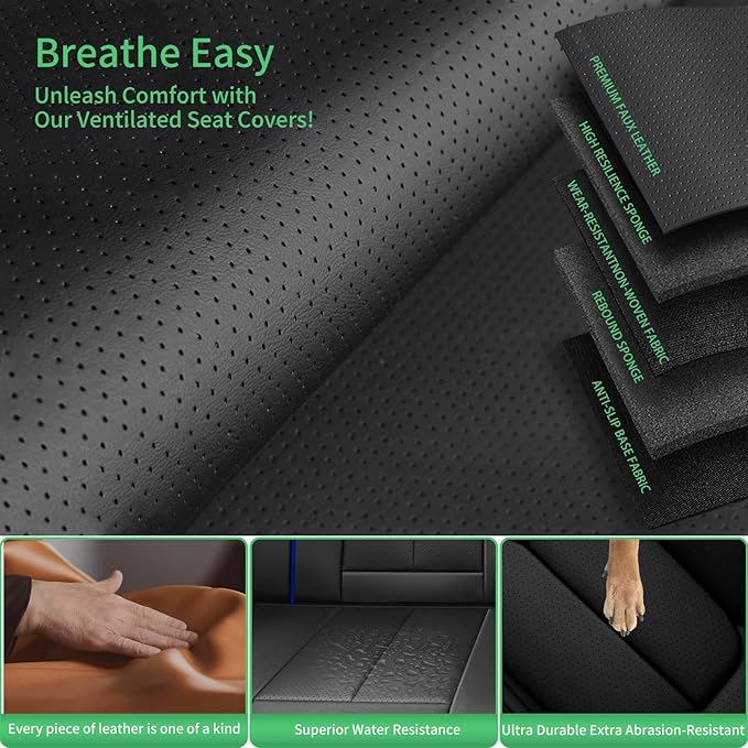Fit Santa Fe Car Seat Covers (5 Seats) for Select Hyundai Santa Fe 2007-2025 2026 - Full Coverage Leather,Airbag Compatible, Waterproof & All Weather Seat Cushion Protector,Full Black-Blue