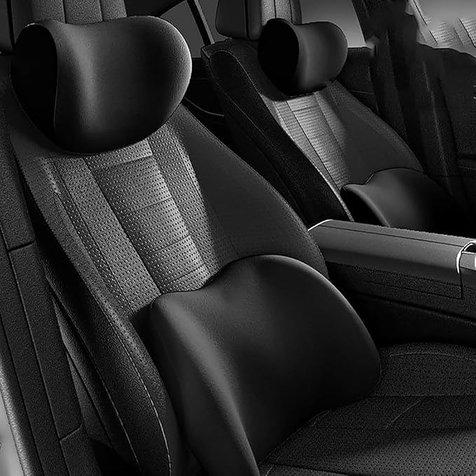 New Car Headrest & Lumbar Support Cushion for Hyundai Santa Fe 2001-2024, Ergonomic Memory Foam Seat Headrest Neck Rest Cushion Breathable Removable Cover for Neck Back Relief,A/Black
