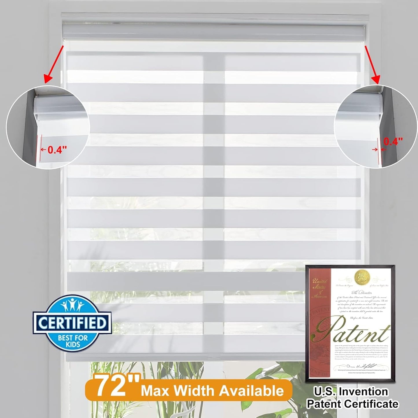 Persilux Zebra Blinds for Windows, Cordless Roller Shades Window Treatments (68" W x 72" H, White) Light Filtering Dual Layer Roller Window Shades Light Filtering Sheer Shades for Home and Office