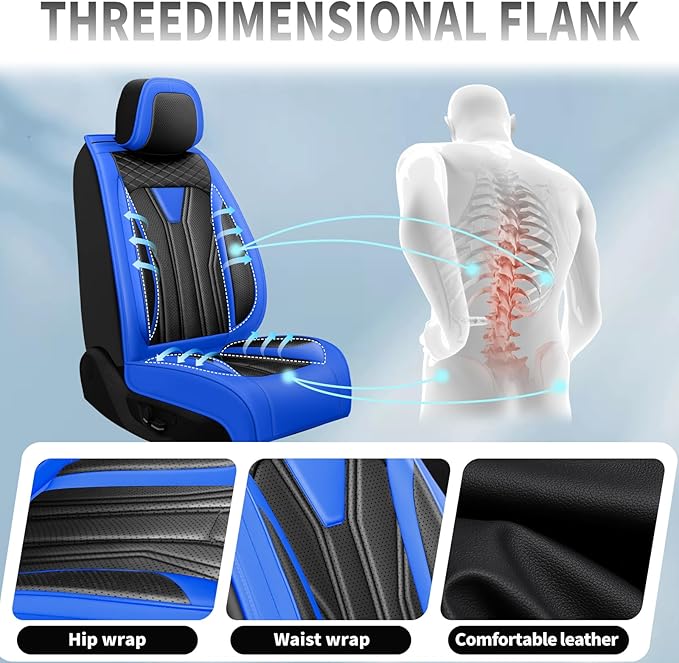 Fit Frontier Car Seat Covers Compatible with Nissan Frontier 2010-2025 2026 - Premium Leather，Waterproof Breathable，All-Weather Seat Cushion Protecto&Airbag Compatible (2 Front Seat Blue&Black)