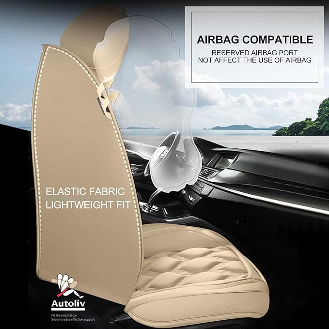 AOMSAZTO Front Seat Covers Fit for Chevy/Chevrolet Trax 2024-2026 Waterproof Faux Leather Car Seat Cover Compatible with Airbag(2PCS Front, Beige)