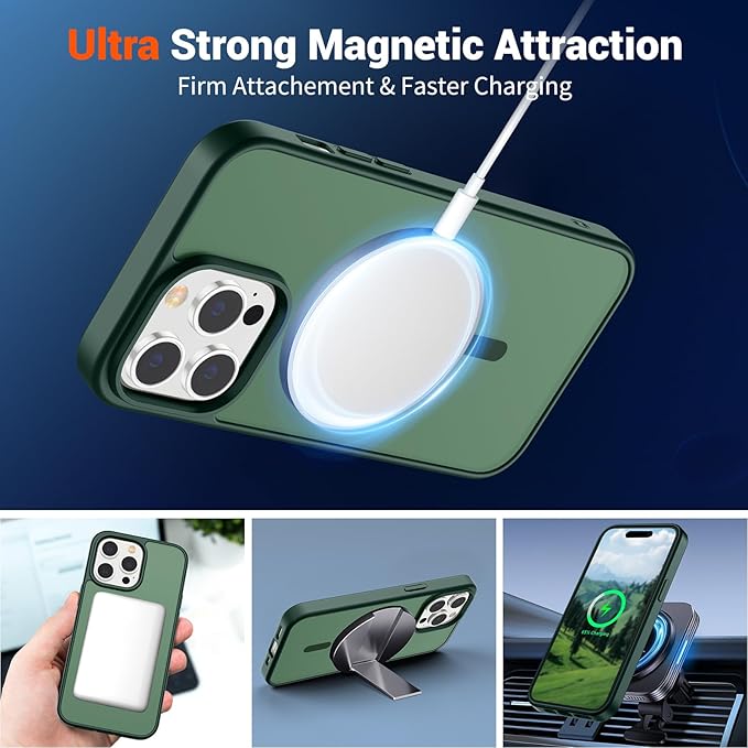 SUPFINE Magnetic for iPhone 14 Pro Max Case(Compatible with MagSafe)(Military Grade Drop Protection) Slim Translucent Matte Shockproof with Anti-Fingerprint Phone Case,Forest Green