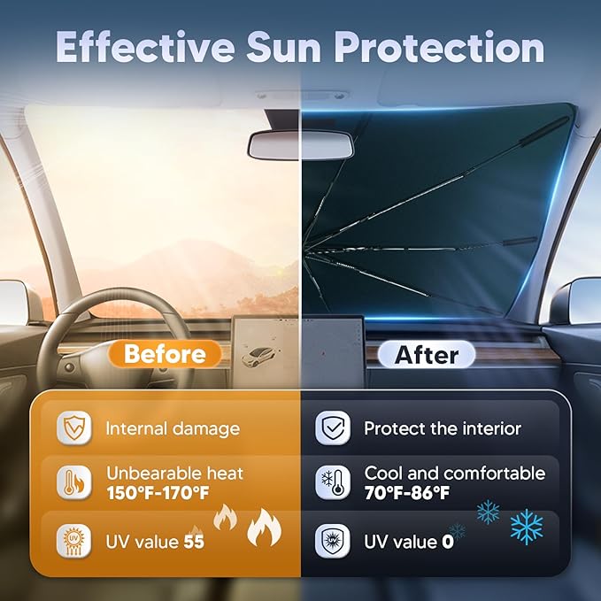 Autorder Windshield Sun Shade Umbrella for 2021-2026 Hyundai Elantra Accessories,Upgraded Ice Crystal Material,Easy Setup Umbrella Sunshade for Car Windshield,100% Sun Blocking