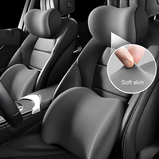 New Car Headrest & Lumbar Support Cushion for Hyundai Santa Fe 2001-2024, Ergonomic Memory Foam Seat Headrest Neck Rest Cushion Breathable Removable Cover for Neck Back Relief,A/Black