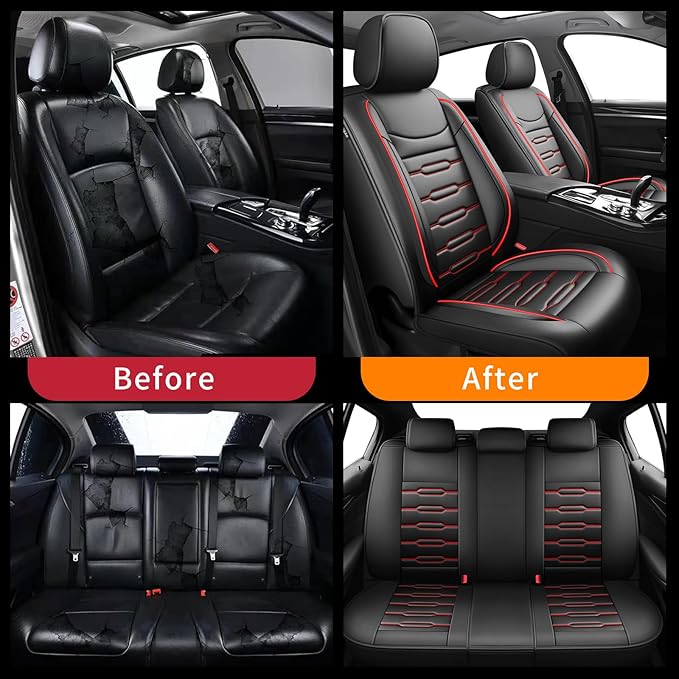 Fit Venue Car Seat Covers for Hyundai Venue 2020-2024 2025 2026 - Upgraded Premium Waterproof & Breathable Leather,Airbag Compatible, All-Weather Seat Cushion Protector (Full Set,Black+Red)