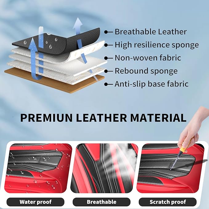Fit CRV Car Seat Covers Premium Leather for Honda CRV cr-v 2011-2025 2026. Waterproof， Breathable, Scratch-Resistant & All-Weather Seat Cushion Protector (Full Set,Red&Black)