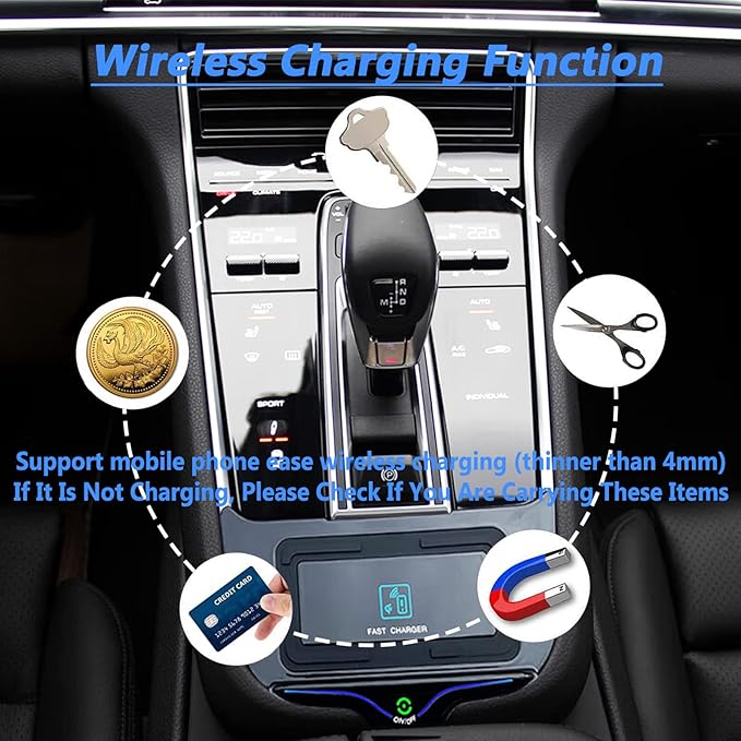 New Upgrade Wireless Car Charger for Porsche Panamera (2017-2023),15W Fast Wireless Phone Charging Pad, Center Console Wireless Charger Works with QI-Enabled Phones(Size:17-21)