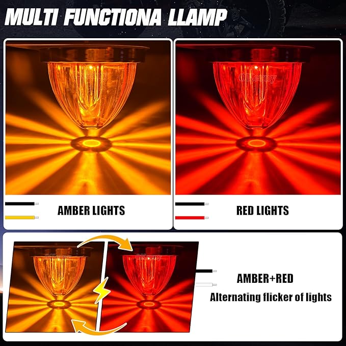 6-Pack Dual Color Watermelon Lights with Strobe & Steady Lighting Clear Lens Red/Amber LED Side Marker Turn Signal Lights for Truck Trailer RV Off-Road Vehicle