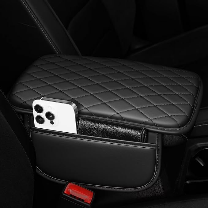 Upgraded Car Center Console Cover Fit for bZ4X Faux Leather Car Armrest Cover Cushion with 2 Storage Bags,Car Armrest Storage Box Interior Accessories(Black)