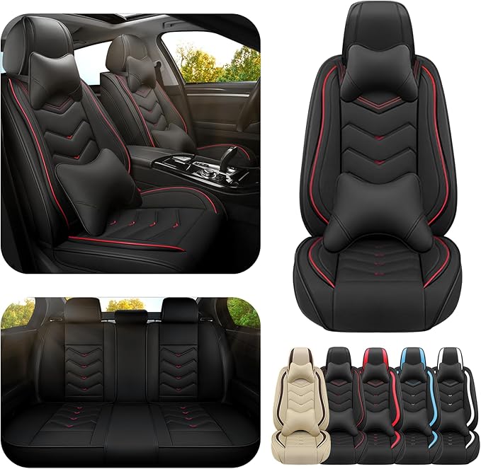 Car Seat Covers for Fiat 500 2012-2019, Premium Nappa Leather Car Seat Cover, Stylish Sport Seat Covers， Automobile Seat Cover Sets.(Luxury 5 Seats/Black)