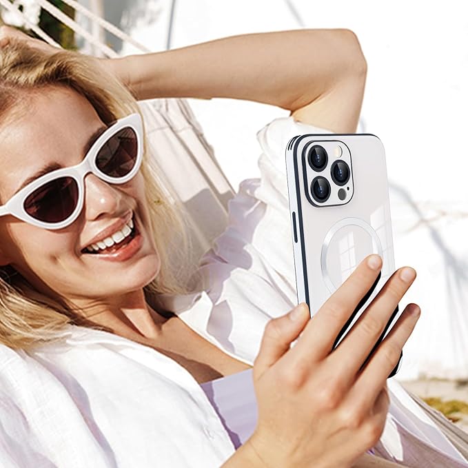 Guppy Compatible with iPhone 15 Pro Max Case Magnetic, with Full Camera Lens Protector [Compatible with MagSafe] Scratch Resistant Gradient Glass Back Cover Phone Case-White