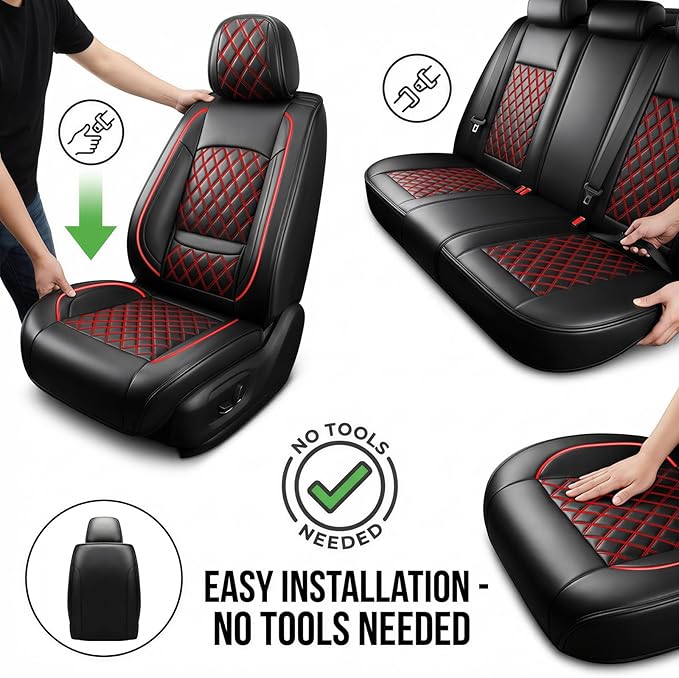 Fit for Venue Seat Covers Compatible with Hyundai Venue 2020-2026 - Waterproof Breathable Leather Automotive Seat Cushions Protector,Airbag Compatible,Full Set 5 Seats(Redline)