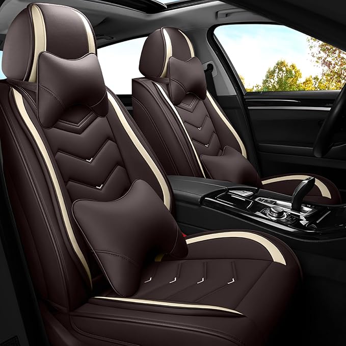 Car Seat Covers for Mitsubishi Outlander 2003-2025, Premium Nappa Leather Car Seat Cover, Stylish Sport Seat Covers， Automobile Seat Cover Sets.(Luxury 2 Seats/Coffee Color)