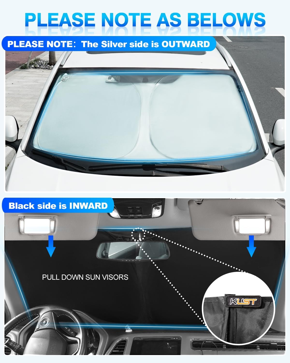 KUST Windshield Sun Shade for Chevrolet Silverado/GMC Sierra 2007-2013 Window Shade Sun Visor Cover Foldable Blocks UV Rays Keep Your Car Cooler