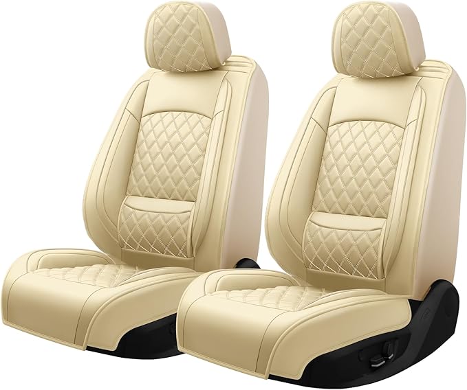 Fit for Equus Seat Covers Compatible with Hyundai Equus 2011-2016 - Waterproof Breathable Leather Automotive Seat Cushions Protector,Airbag Compatible,Only 2 Front seat Covers(Beige)