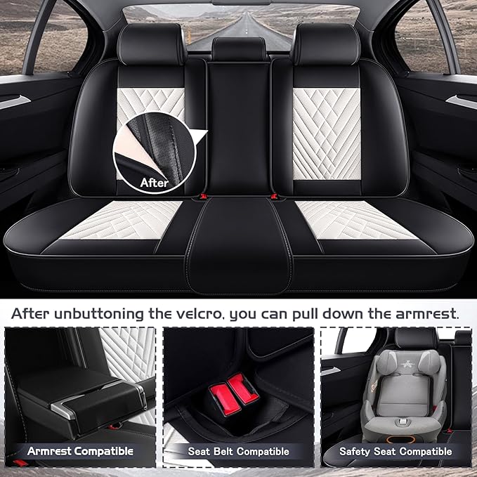 Truck Seat Covers for Chevy Silverado 3500 2007-2026, Waterproof Premium Leather Full Coverage Car Seat Cover, Muscle Sport Style Auto Interior Seat Cover Sets (Full Set/Black White)