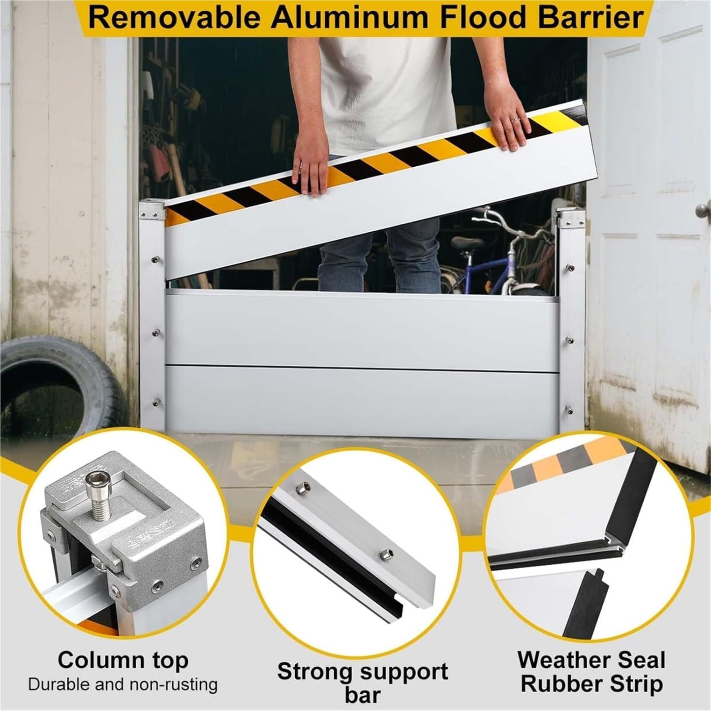 Reusable Heavy Duty Aluminum Flood Barriers for Home Exterior, Flood Protection Barriers Water Barrier Door Quick Detachable Garage Doors Detachable Mobile Rain Water Baffle ( H 23.6 inch L 12.5FT)